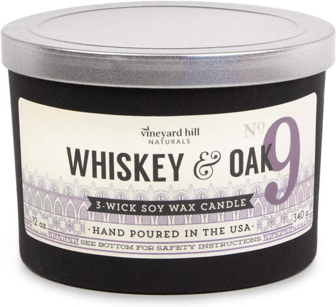 Matte Black Letterpress 3-Wick Scented Candle, 12-Ounce, Whiskey & Oak...
