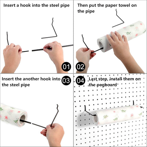 Paper Towel Holder for Pegboard, Extendable, Fit Any Standard Pegboard, 4 Packs, Black...
