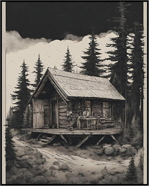 Posterizer 1 pcs- quaint village in the nature-cabins in the wild 2-Landscape & Nature Art-Floral Botanical Art- Decor for Home & Office- unframed...