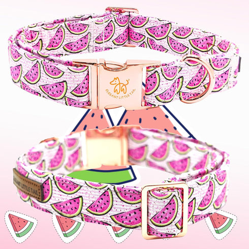 Elegant little tail Dog Collar with Flower, Watermelon Print Pet Collar Flower Dog Collar Summer Cute Dog Collar Adjustable Dog Collar for Large D...