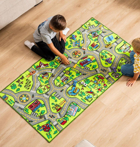 ToyVelt Kids Car Rug Playmat - Large 60” x 32” Road Traffic Carpet for Kids Ages 3–12 - Educational City Play Mat Made of Soft Polyester with Skid...