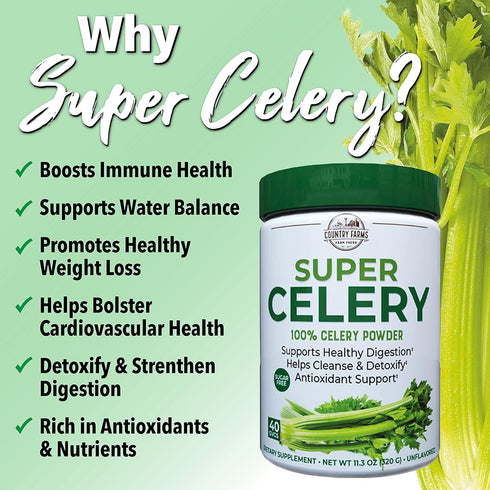COUNTRY FARMS Super Celery Powder, 100% Celery Powder, Supports Healthy Digestion, Helps Cleanse & Detoxify, Antioxidant Support, 40 Servings, 11....