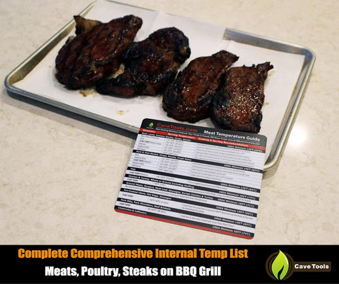 Cave Tools Meat Temperature Food Magnet Sheet for Internal Temperatures Cooking Strategies and Caryover Cook Times - Pitmaster BBQ Accessories for...