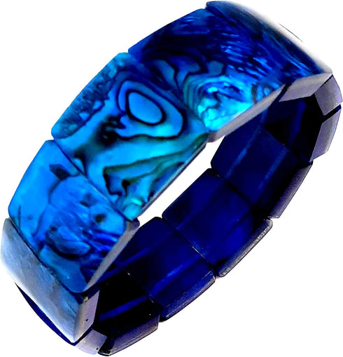 Natural Abalone Shell Stretchable Cuff Bracelet Set in Blue Resin Handmade Women Paua Jewelry DA492-B...