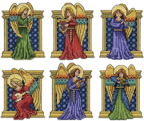Design Works Crafts Medieval Angels Counted Cross Stitch Ornament Kit, Red, Blue, Green, Gold and More (Mixed)...