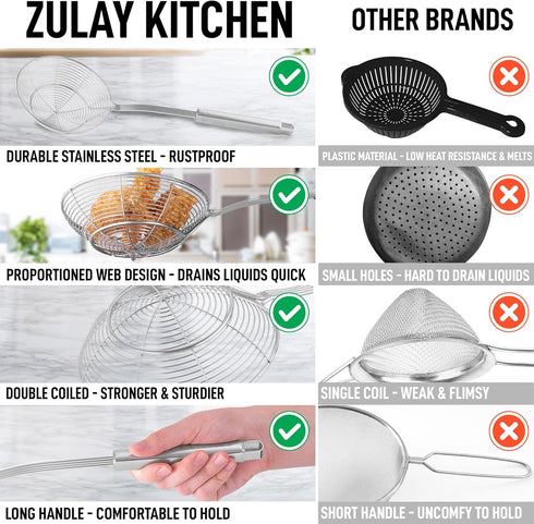 Zulay Kitchen Stainless Steel Cooking Utensil - Stainless Steel Kitchen Utensil - Durable Kitchen Gadgets - Metal Kitchen Accessories - Easy to Cl...