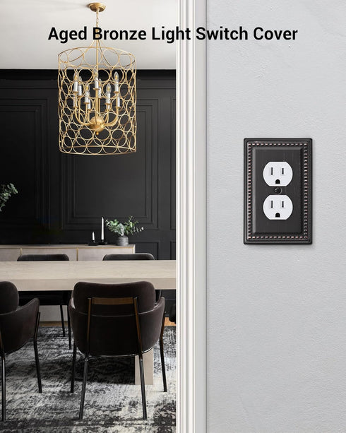 DEWENWILS 4-Pack Metal Wall Plates, Electrical Outlet Cover Plates, Aged Bronze for Home Decor...
