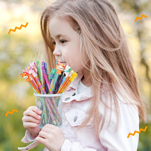 Thenshop 30 Pcs Scented Pencils for Kids Fruit Scent HB Graphite Pencils Bulk with 30 Pcs Cartoon Pencil Toppers Animal Cute Pencil Cap Gift for S...
