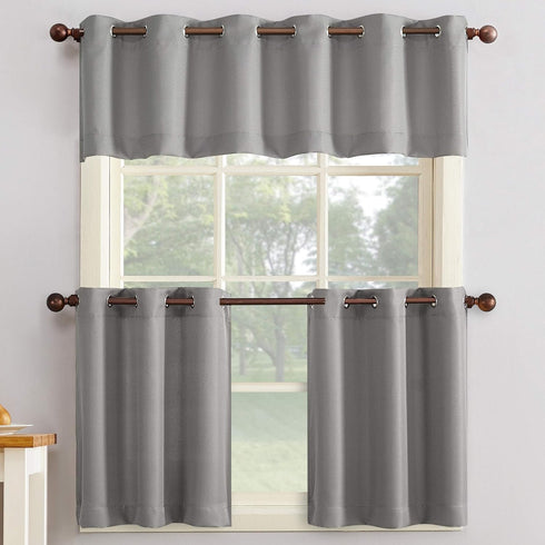 No. 918 Montego Casual Textured Semi-Sheer Grommet Kitchen Curtain Valance, 56" x 14", Nickel...