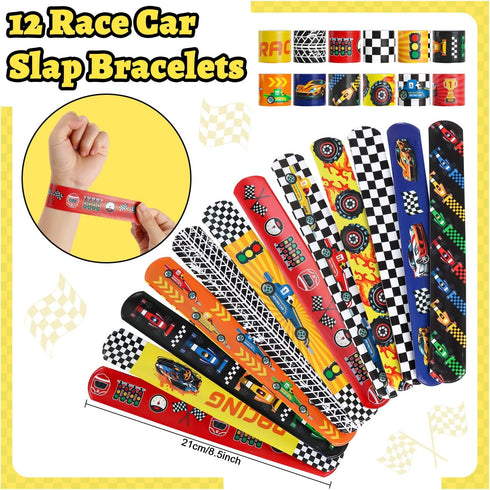 Race Car Party Favors Set - 110 pcs Race Car Birthday Party Supplies, Keychains, Slap Bracelet, Race Car Stickers, Race Car Straws, Stamps for Kid...