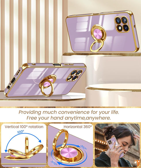 Dretal for T-Mobile REVVL 7 5G Case with 2X Screen Protector, 360° Rotatable Ring Holder Magnetic Kickstand,Plated Gold Edge Slim Soft TPU Protect...