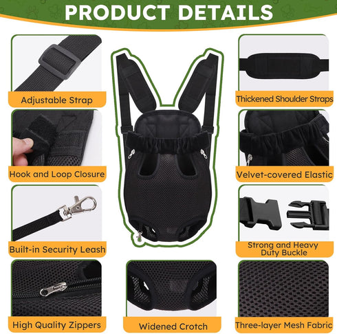 Pet Carrier Backpack, Hands-Free Adjustable Dog Front Carrier Legs Out & Easy-Fit Dog Backpack Carrier for Hiking Camping Traveling Cycling for Sm...