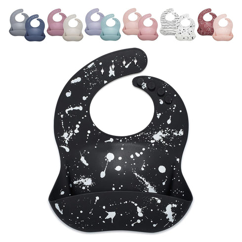 Silicone Baby Bib with Food Catcher - Adjustable Waterproof Feeding Bib for Babies and Toddlers 4 to 36 Months for Girl and Boy - Modern, Soft, Ea...