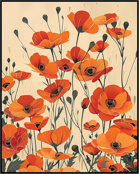 Posterizer 1 pcs-wild natural orange flowers-minimalist design-Floral & Botanical Art-Abstract & Modern Art-Decor for Home & Office- UNFRAMED Wall...