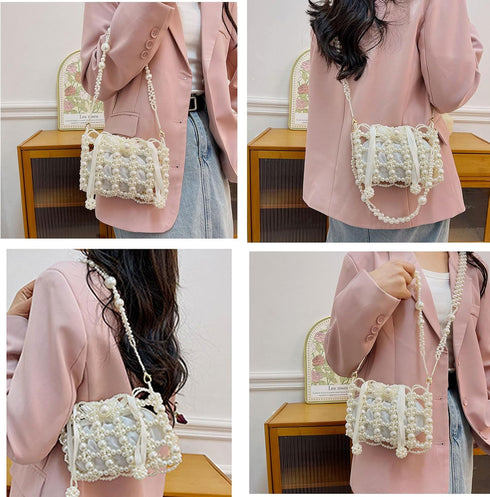 Luxury Pearl Bag Chain Bag Purse Evening Bags, Artificial Pearl Clutch Handmade Bags for Party Wedding Bridal Travel 17...