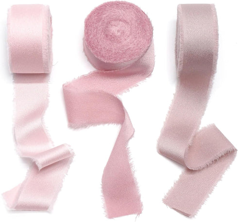 CT CRAFT LLC Frayed Satin Silk Ribbon 1" x 10 Yards x 3 Rolls Blush Pink Dusty Rose Light Coffee for Christmas Home Decor Gift Wrapping DIY Crafts...