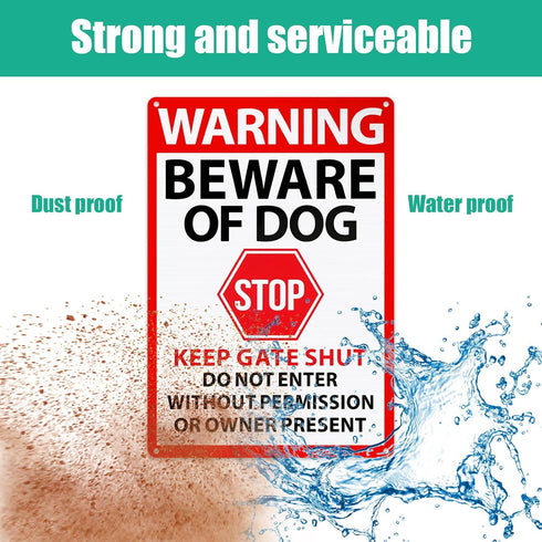 Tatuo 4 Pcs Warning Beware of Dog Sign Do Not Enter Metal Signs No Trespassing Dog Sign Stop Keep Gate Closed Sign for Fence Door Gate Outdoor Hom...