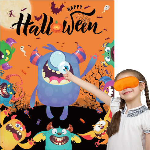 Halloween Party Games Pin Eye on The Monster Game Reusable Pin The Monster Halloween Party Favor Supplies for Kids Girls Boys...
