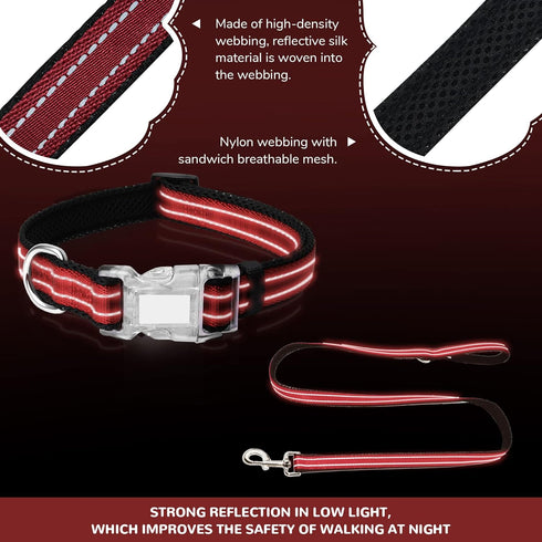 Reflective Dog Collar and Leash Set for Small Dogs, 4 FT/5 FT Dog Leash, Handle with an O-ring, Adjustable Mesh Padded Small Dog Collar with Quick...