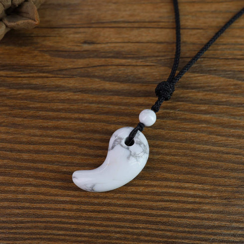 Grounding Howlite Magatama Natural Stones Pendant Janpanese Necklace...