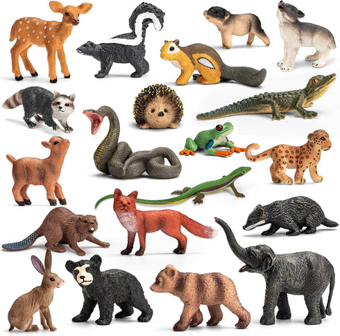 20Pcs Forest Animal Figurines, Miniature Plastic Woodland Animal Figure Toy Set for Kids Toddler Boy Girl Age 3-5 3 4 5 Party Supplies Cake Topper...