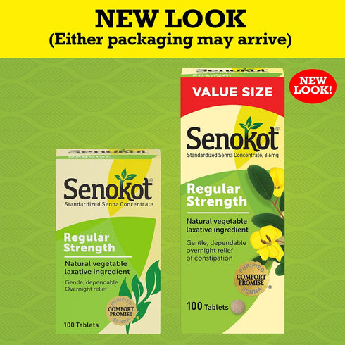 Senokot Regular Strength Tablets Natural Vegetable Laxative Ingredient, 100 Count...