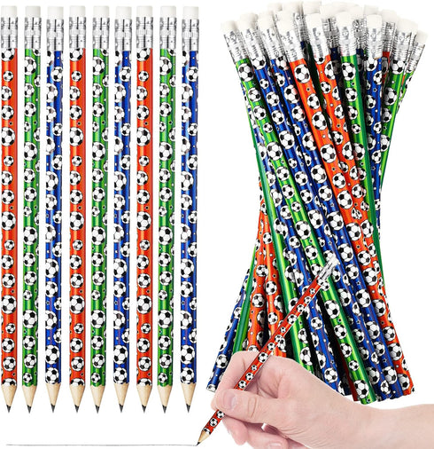 Soccer Pencils Kids Sport Pencils with Eraser Top Football Pencils Soccer Print Wooden Pencils for School Students Teachers Office Supplies Soccer...