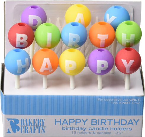 Oasis Supply Colorful Round Balloon Cake Decoration Happy Birthday Letter Candle Holders with Candles, 2.5-Inch...