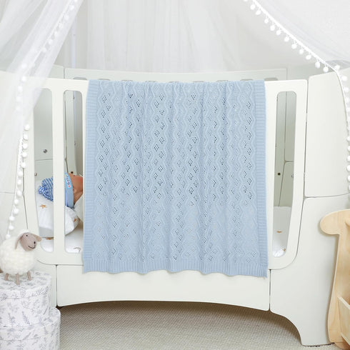 mimixiong Toddler Blankets Knitted Cellular Baby Blankets for Boys and Girls Blue 40x30 Inch...