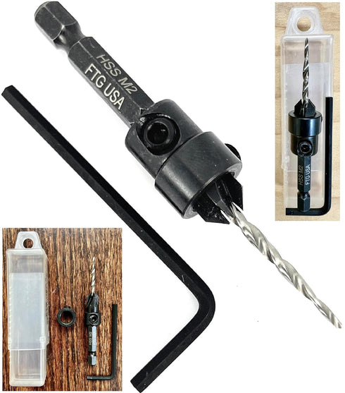 Adjustable Wood Countersink Drill Bit #4 (7/64") with Tapered Drill Bit for Woodworking...