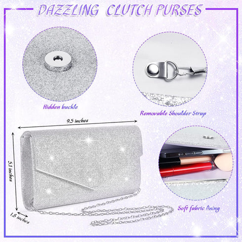 Meanplan 4 Pcs Silver Clutch Purse Jewelry Set for Women Evening Rhinestone Purse Silver Accessories for Women Bride Wedding Jewelry...