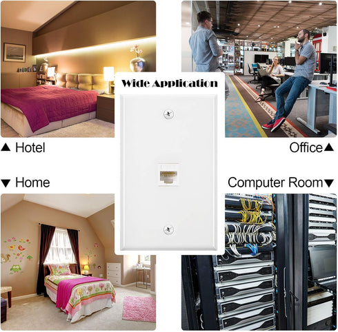 Weewooday 4 Pack Ethernet Wall Plate with Single Port, RJ45 Cat6 Female to Female Jack Inline Coupler Plates Ethernet Cable Faceplates(White,4 Pac...