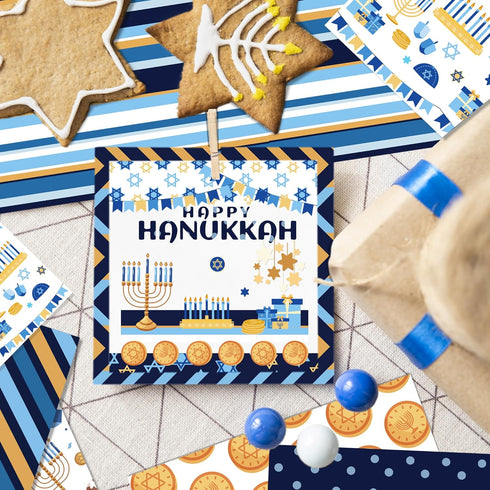 Hanukkah Candle Scrapbook Paper Pad,24 Pcs Hanukkah Double-Sided Decopodge Paper,Cardstock Paper for Scrapbooking DIY Decorative Background Cardma...