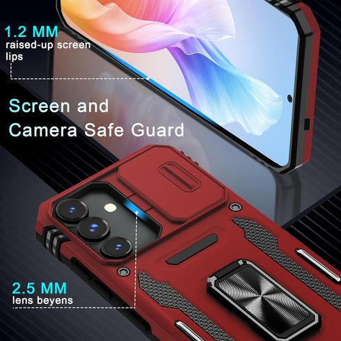 DEERLAMN for Samsung Galaxy S24 Case with Slide Camera Cover+Screen Protector (1 Pack), Rotated Ring Kickstand Military Grade Shockproof Protectiv...