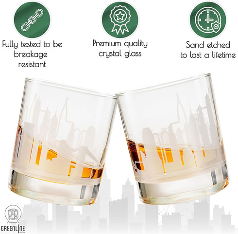 Greenline Goods Whiskey Glasses - 10 Oz Tumbler for New York Lovers (Single Glass) - Etched with New York Skyline - Old Fashioned Rocks Glass...