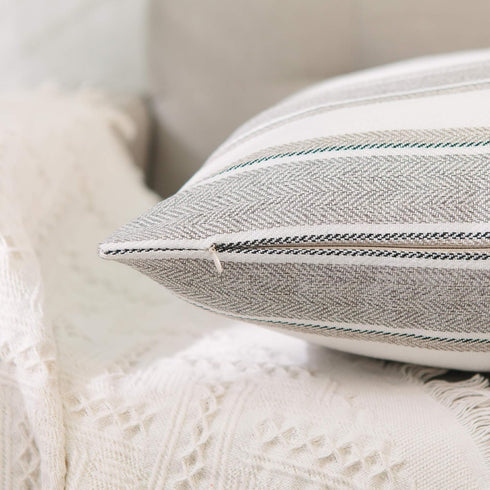 Stripe Pillow Cases Soft Linen Square Decorative Throw Cushion Cover Pillowcase with Hidden Zipper for Sofa - 20" x 20 "...