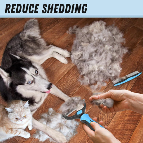 Pet Grooming Brush and Metal Comb Combo, Cat Brush Dog Brush for Shedding, Undercoat Rake for Dogs Grooming, Dematting Deshedding Brush Dogs Shedd...