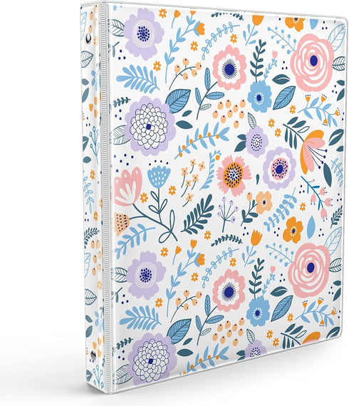 Cute Binder 1 Inch 3 Ring Trapper Keeper Binders with Clear Interior Pockets for Letter-Size(11" x 8.5") Paper,Aesthetic Three Ring Binder for Stu...