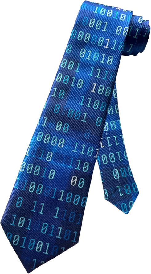 Mens Binary Computer Code Science Language IT Programmer 1 0's Necktie - Blue - Neck Tie...