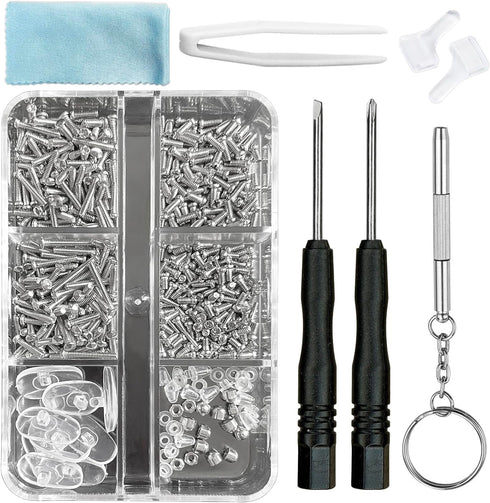 PTSLKHN Eyeglass Repair Kit with Screws, 15 Types Screws for Eyeglasses - Frame Screws, Hinge Screws, Nose Pads Screws - Essential Eye Glasses Rep...