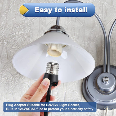 3 Outlet Light Socket Adapter, Convert E26/E27 Bulb Socket to 3 Prong Outlet with On/Off Switch, Flexible Light Socket Converter Suitable for Indo...