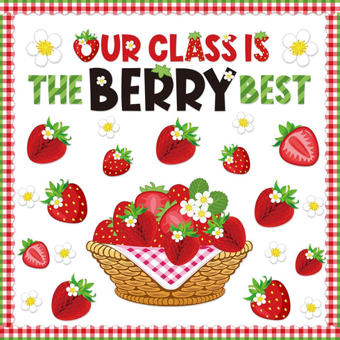 85 Pcs Fruit Bulletin Board Set Strawberry Classroom Decorations 3D Strawberry Honeycomb Balls Flower Berry Cutouts for Summer Holiday Back to Sch...