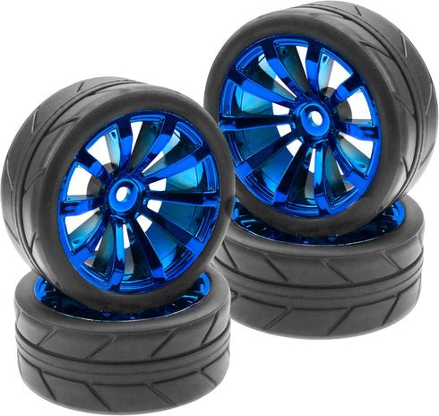ShareGoo OD 2.55" Rubber Tires w/Plastic Wheel Rims 12mm Hex Compatible with HSP Tamiya Kyosho Traxxas Sakura WLtoys 1/10 RC On Road Racing Tourin...