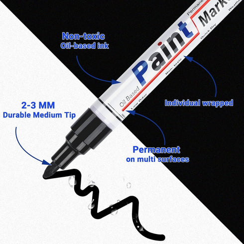 Blcak Paint Pens Permanent Paint Markers - 4 Pack Black Oil Based Markers, Medium Tip(2-3mm), Waterproof Marker set for Wood, Metal, Fabric, Plast...