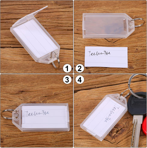 TecUnite 50 Pack White Plastic Key Tags with Split Ring Holder Label Window Luggage Label Tags Key Ring Keychain...