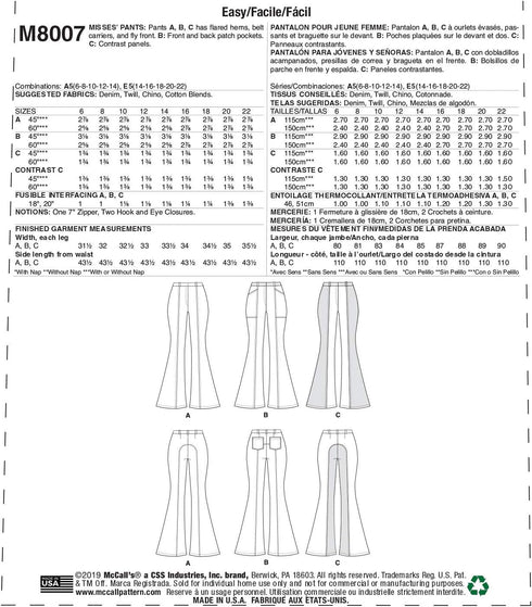 McCall Pattern Company McCall's Women's Bell Bottom Pants Sewing Patterns, Sizes 6-14...