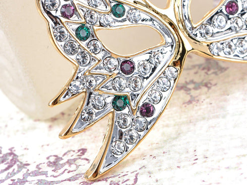 Alilang Womens Golden Tone Green Purple Rhinestones Masquerade Ball Butterfly Mask Brooch Pin...