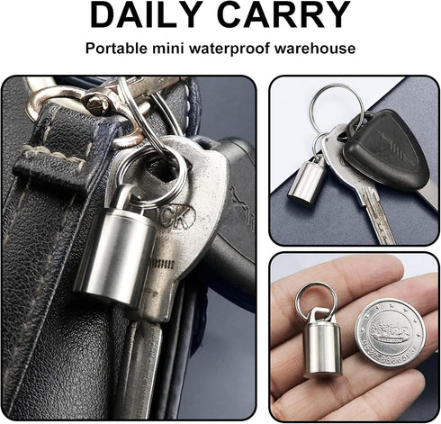 Keychain Pill Holder,Titanium Small Pill Case Box for Purse Pocket,Travel Pill Container Waterproof Bottle for Outdoor Camping...
