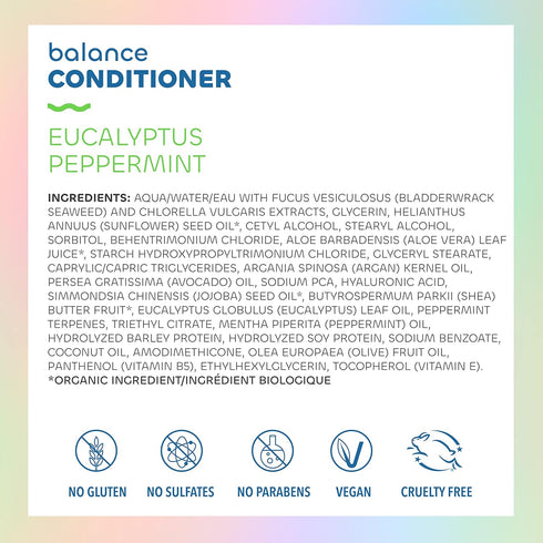 Seaweed Bath Co. Balance Conditioner, Eucalyptus Peppermint Scent, 12 Ounce, Sustainably Harvested Seaweed, Pro Vitamin B5, For Normal to Oily Hai...