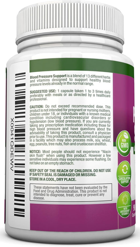 Blood Pressure Support Supplement - 13 Herbs & Vitamins - with Hawthorn, Hibiscus, Garlic & Olive Leaf Extract - Natural Supplement for Women & Me...